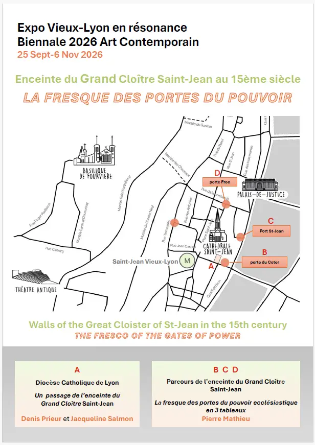 Flyer Biennale 2026 : plan de la fresque des portes du pouvoir