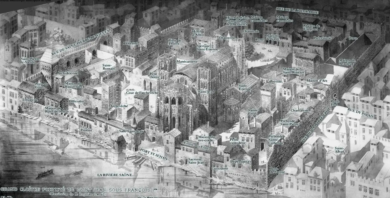 Plan du Grand Cloître Saint-Jean sous François Ier, restitution Rogatien Lenail, 1908